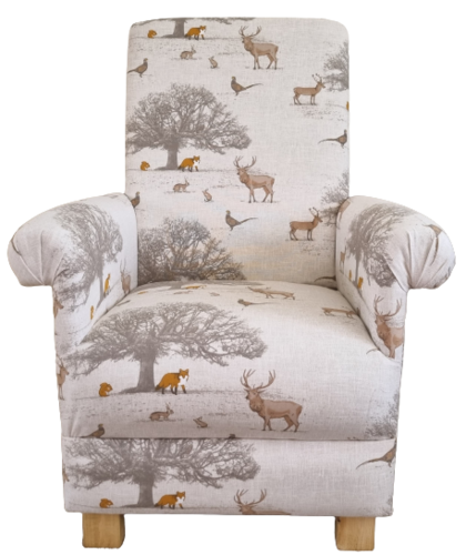 Fryetts Tatton Woodland Animals Adult Chair Nursery Foxes Deer Beige Armchair