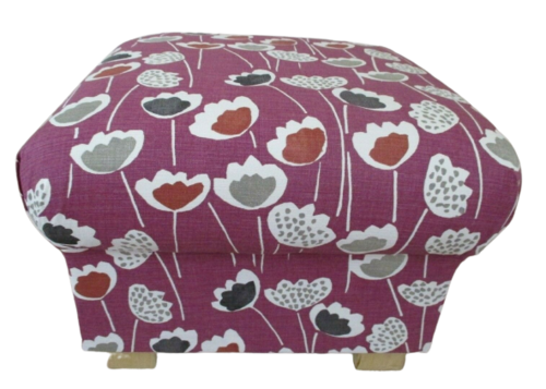 Storage Footstool in Prestigious Clara Scandi Floral Fabric Very Berry Purple Magenta Pouffe