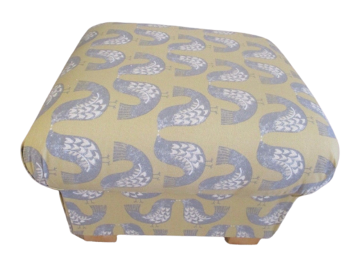 Storage Footstool in iLiv Scandi Birds Mustard Grey Fabric Pouffe Footstall Yellow Ochre