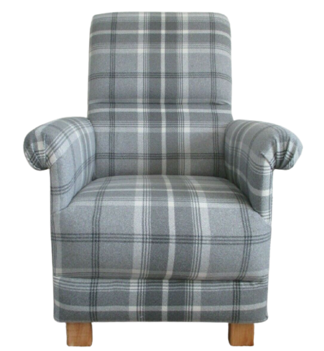 Child's Chair Balmoral Dove Grey Tartan Check Kids Armchair Porter & Stone Fabric Checked Nursery