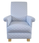 Clarke Blue Dotty Spot Fabric Armchair Bedroom Nursery Shabby Chic Polka Dots Bedroom Powder