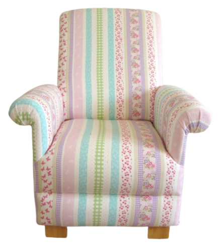 Laura Ashley Clementine Stripe Fabric Child's Chair Pink Lilac Armchair Floral Bedroom Nursery
