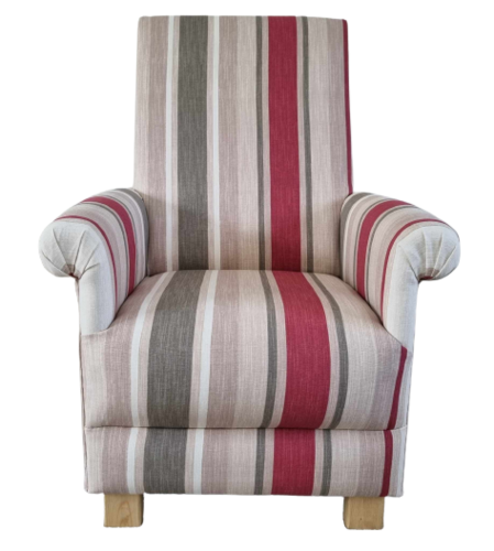 Laura Ashley Awning Stripe Raspberry Fabric Adult Chair Red Cream Beige Nursery Armchair Bedroom New