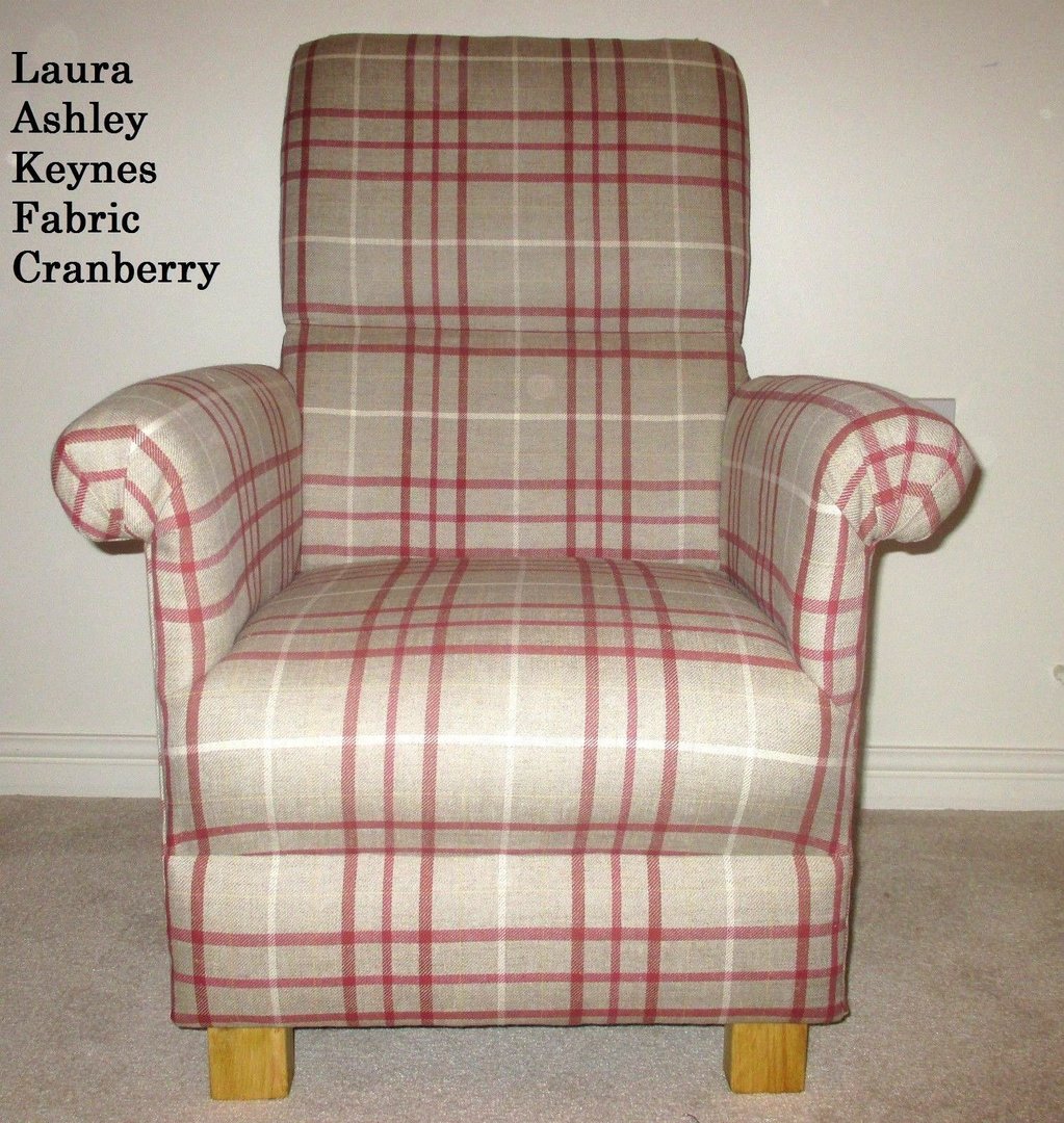 Footstool upholstered in a Laura Ashley Keynes check cranberry 