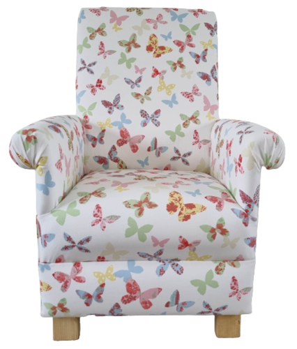 Prestigious Butterflies Chintz Fabric Adult Chair Armchair Cream Pink Nursery Nursing Accent Pink