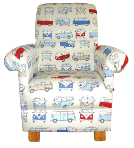 Fryetts Campervan Blue Fabric Adult Chair VW Armchair Nursery Volkswagen Retro Red Vans Cars Cream