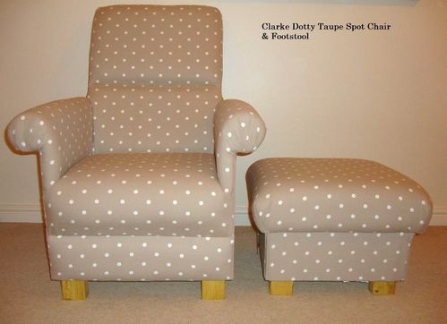 Clarke Beige Spot Fabric Adult Chair &amp; Footstool Taupe Dotty Spot Armchair Polka Dot Nursery
