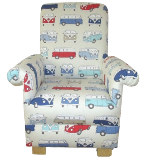Fryetts Campervan VW Fabric Child's Chair Cars Retro Blue Red Kids Armchair
