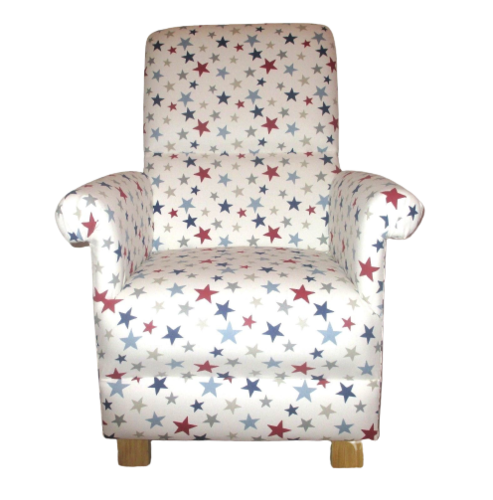 John Lewis Funky Stars Blue Fabric Adult Chair Nursery Bedroom Armchair Accent Red White