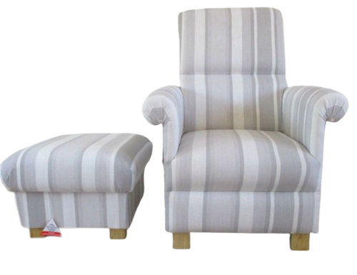 Laura Ashley Awning Stripe Dove Grey Fabric Adult Chair & Footstool Nursery Armchair Accent Striped
