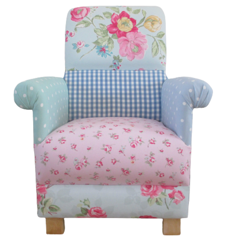 Laura Ashley Patchwork Fabrics Child's Chair Pink Green Polka Dots Nursery Spotty Armchair Kid's