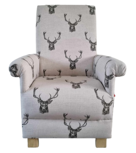 Fryetts Stag Fabric Adult Chair Charcoal Grey Deer Antlers Grey Black Armchair Nursery Accent Lounge