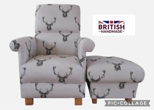 Fryetts Stag Charcoal Grey Fabric Adult Chair & Footstool Nursery Bedroom Living Room Armchair