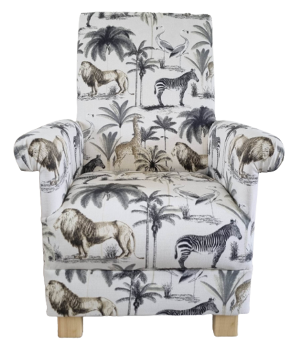 Accent Grey Armchair Prestigious Longleat Safari Fabric Adult Chair Lions Animals Giraffes Nursery