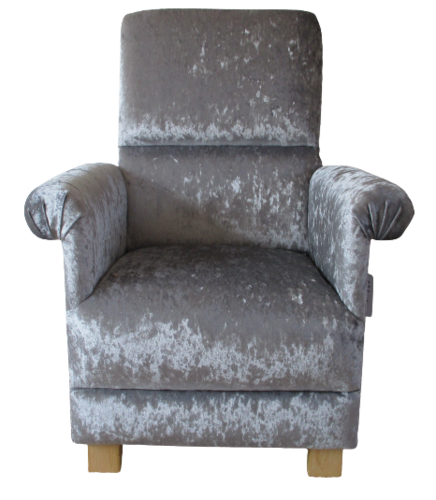 Silver Grey Crushed Velvet Fabric Adult Chair Bespoke Armchair Grey Bedroom Lounge Designer Handmade