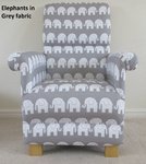 Grey Elephants Fabric Adult Chair Nursery White Bedroom Animals Armchair