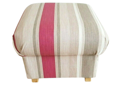 Laura Ashley Awning Stripe Fabric Footstool Raspberry & Lichen Red Natural Footstall Pouffe Stripey