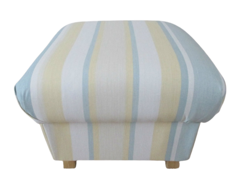 Laura Ashley Awning Stripe Fabric Footstool Primrose Lemon & Duck Egg Footstall Nursery Lounge