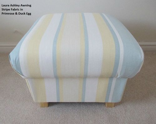 Laura Ashley Awning Stripe Fabric Footstool Primrose Lemon & Duck Egg Footstall Nursery Lounge