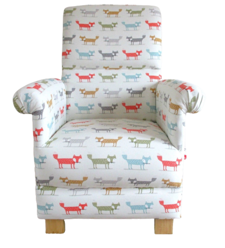 Fryetts Foxy Fox Fabric Adult Chair Armchair Animals Nursery Orange Foxes Blue Nursery Nursing