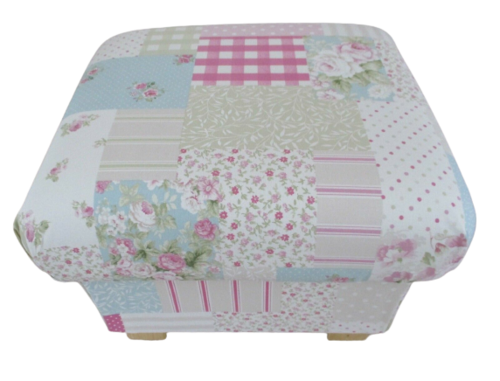 Fryetts Vintage Patchwork Pink Fabric Footstool Shabby Chic Footstall Gingham Floral Spots