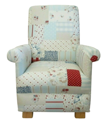Fryetts Vintage Patchwork Blue Fabric Child's Chair Kids Armchair Gingham Shabby Chic