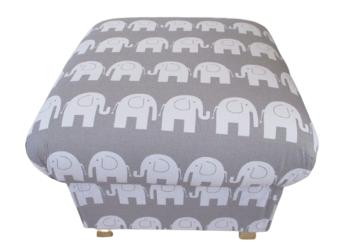 Elephants Grey Fabric Footstool Pouffe Animals Nursery Foot Stool Footstall