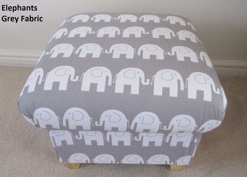 Elephants Grey Fabric Footstool Pouffe Animals Nursery Foot Stool Footstall