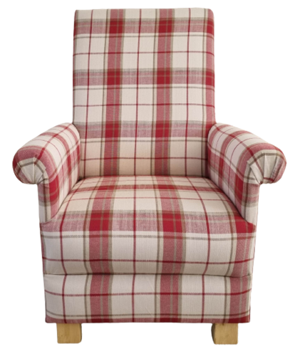Laura Ashley Highland Check Cranberry Red Fabric Adult Chair Armchair Nursery Nursing Kitchen Tartan