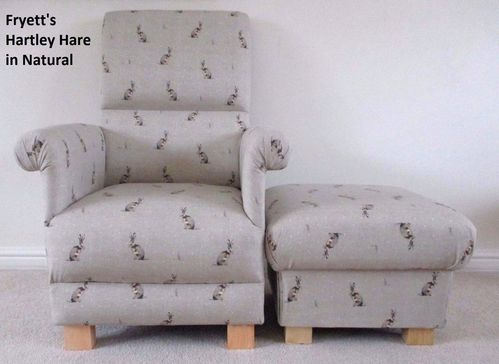 Fryetts Hartley Hare Fabric Chair & Footstool Armchair Natural Nursery Animals Bedroom Pouffe