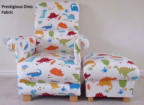 Prestigious Dino Dinosaurs Fabric Adult Chair & Footstool Armchair Nursery Paintbox T-Rex Bedroom