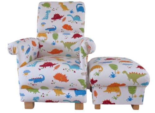 Prestigious Dino Dinosaurs Fabric Adult Chair & Footstool Armchair Nursery Paintbox T-Rex Bedroom