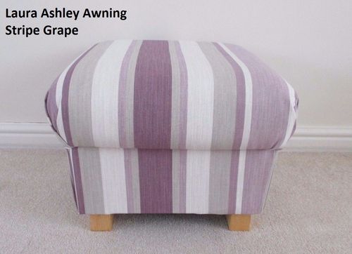 Laura Ashley Awning Stripe Grape Footstool Lilac Pouffe Purple Cream Striped
