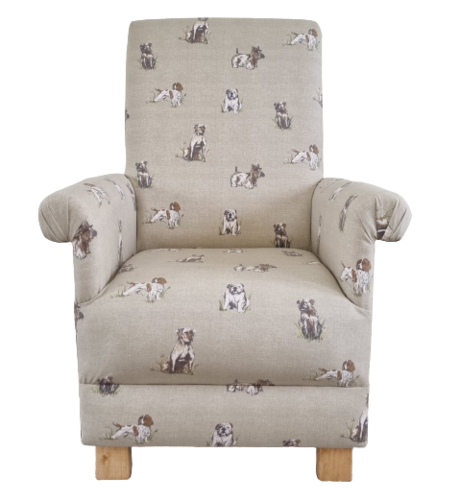 Fryetts Pooch Natural Fabric Adult Chair Armchair Nursery Dogs Pups Beige Bulldogs Terriers Spaniels