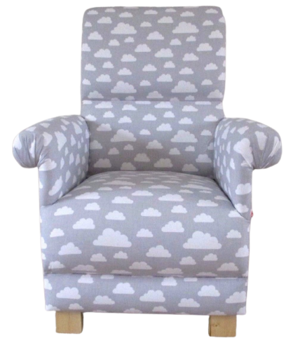 Grey White Clouds Fabric Adult Chair Armchair Nursery Nursing Accent Bedroom Lounge