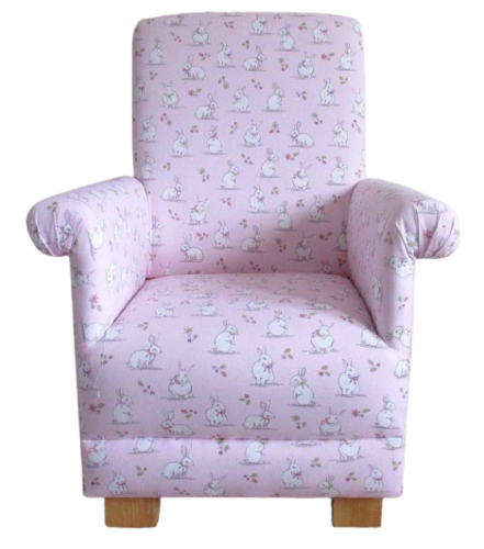Pink Bunnies Fabric Child's Chair Kid's Armchair Rabbits Girl's Rabbits Bedroom Nursery