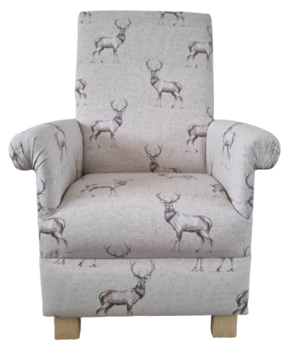 Fryetts Glencoe Stags Fabric Adult Chair Natural Armchair Deer Animals Beige Nursery Accent