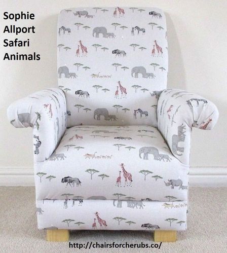 Sophie Allport Safari Animals Fabric Child's Chair Grey Kid's Armchair Elephants Giraffes Rhino