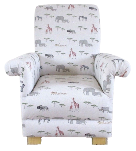 Sophie Allport Safari Animals Fabric Child's Chair Grey Kid's Armchair Elephants Giraffes Rhino