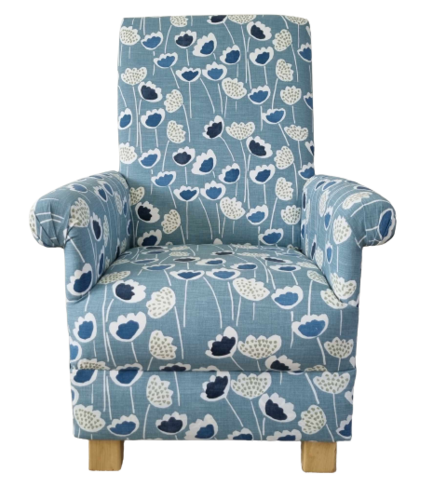 Prestigious Clara Scandi Fabric Adult Chair Floral Armchair Indigo Blue Accent Bedroom Flowers Retro