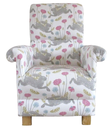 Clarke March Hare Fabric Adult Chair Summer Pink Armchair Rabbits Bunny Nursery