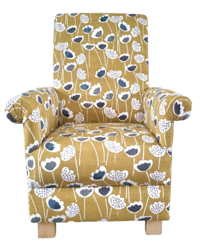 Prestigious Clara Scandi Fabric Adult Chair Floral Armchair Saffron Mustard Bedroom Flowers Retro