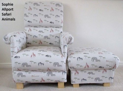 Sophie Allport Safari Animals Chair & Footstool Armchair Nursery Elephants Giraffes