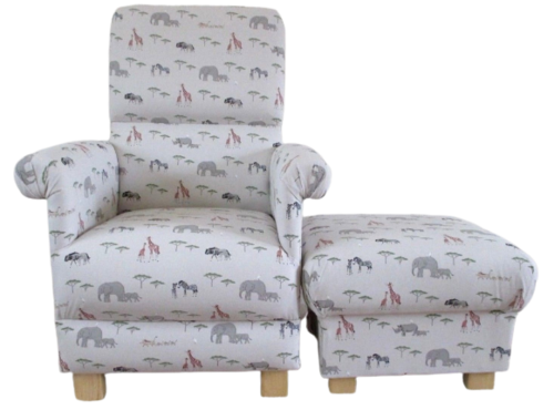 Sophie Allport Safari Animals Chair & Footstool Armchair Nursery Elephants Giraffes