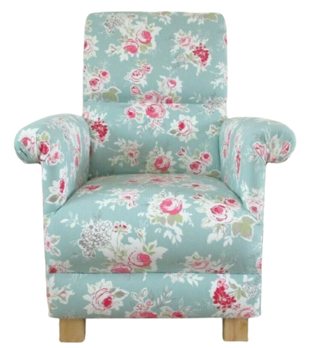 Accent Chair Clarke Rose Garden Aqua Fabric Adult Armchair Pink Duck Egg Floral Bedroom Roses