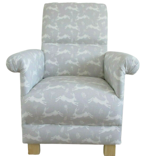 Grey Accent Chair Fryetts Jump Leaping Hares Fabric Adult Armchair Silver Animals Rabbits Nursery