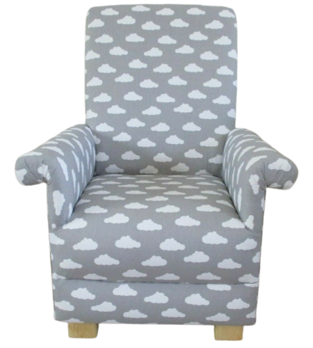 Grey & White Clouds Fabric Child's Chair Children's Armchair Kids Bedroom Nursery Small