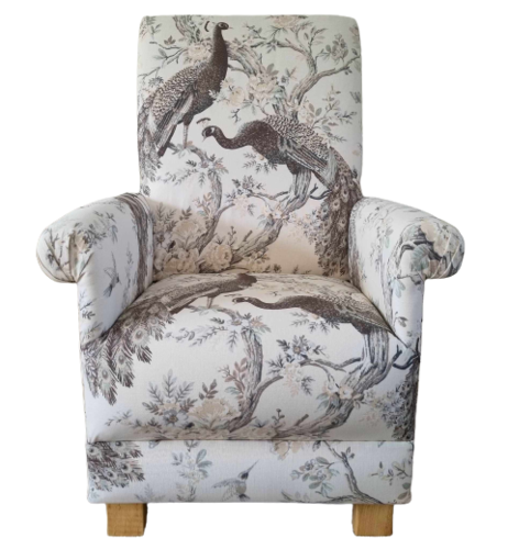 Laura Ashley Belvedere Soft Truffle Fabric Adult Chair Armchair Accent Peacocks Birds Nursing Petite