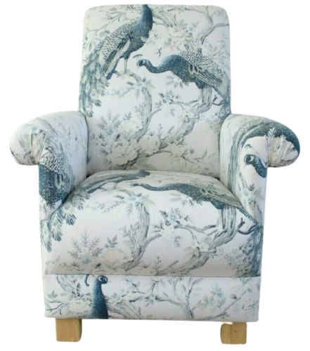 Laura Ashley Belvedere Midnight Fabric Adult Chair Armchair Blue White Peacocks Accent Nursery