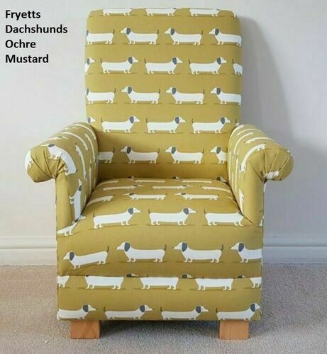 Fryetts Hound Dogs Fabric Child's Chair Kid's Armchair Ochre Mustard Bedroom Puppy Yellow